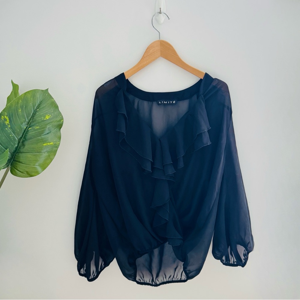 LIMITÉ | Sheer Black Ruffle Blouse Flowy Long Sleeve Top Size Medium